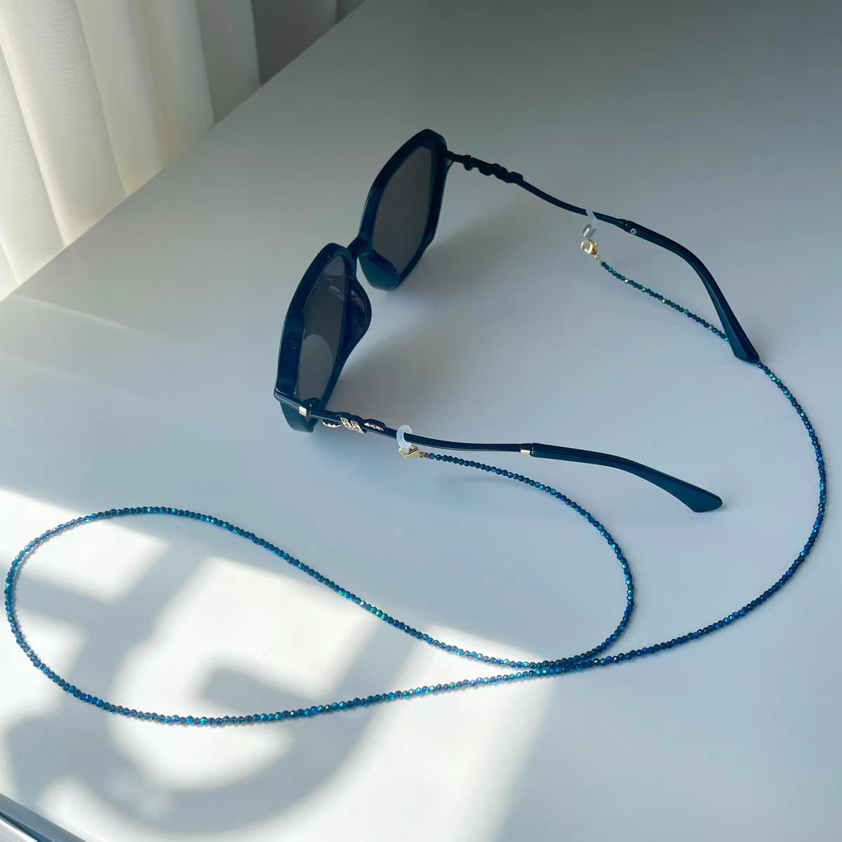 Sunglass Retainer Cord - 반짝이는 블루 지르콘 비즈 안경줄, 분실