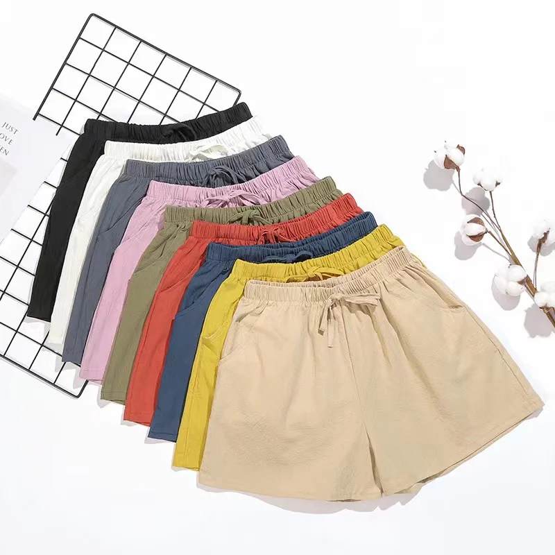Short Linen Drawstring - 2024 코튼 린넨 비치 반바지 여성용,