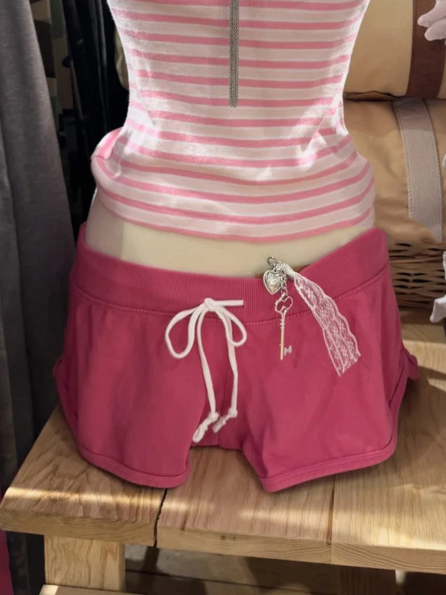 뉴 로즈 핑크 코튼 짧은 바지 여성 캐주얼 탄성 하이  - Short Linen Drawstring 리뷰 및 가격
