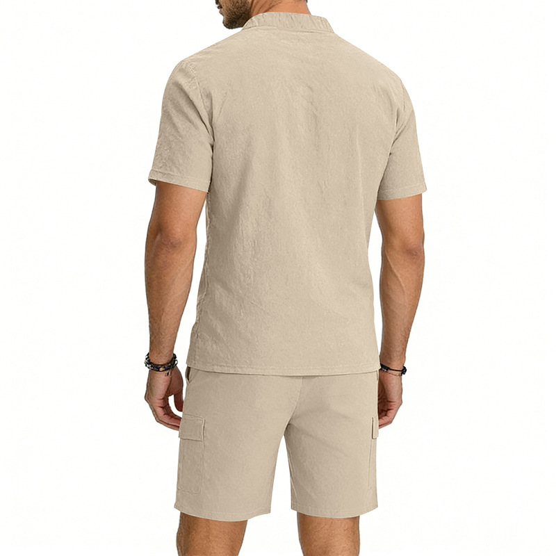 여름 남성 린넨 투피스 세트 헨리넥 반팔 셔츠 반바지  - Short Linen Drawstring 리뷰 및 가격