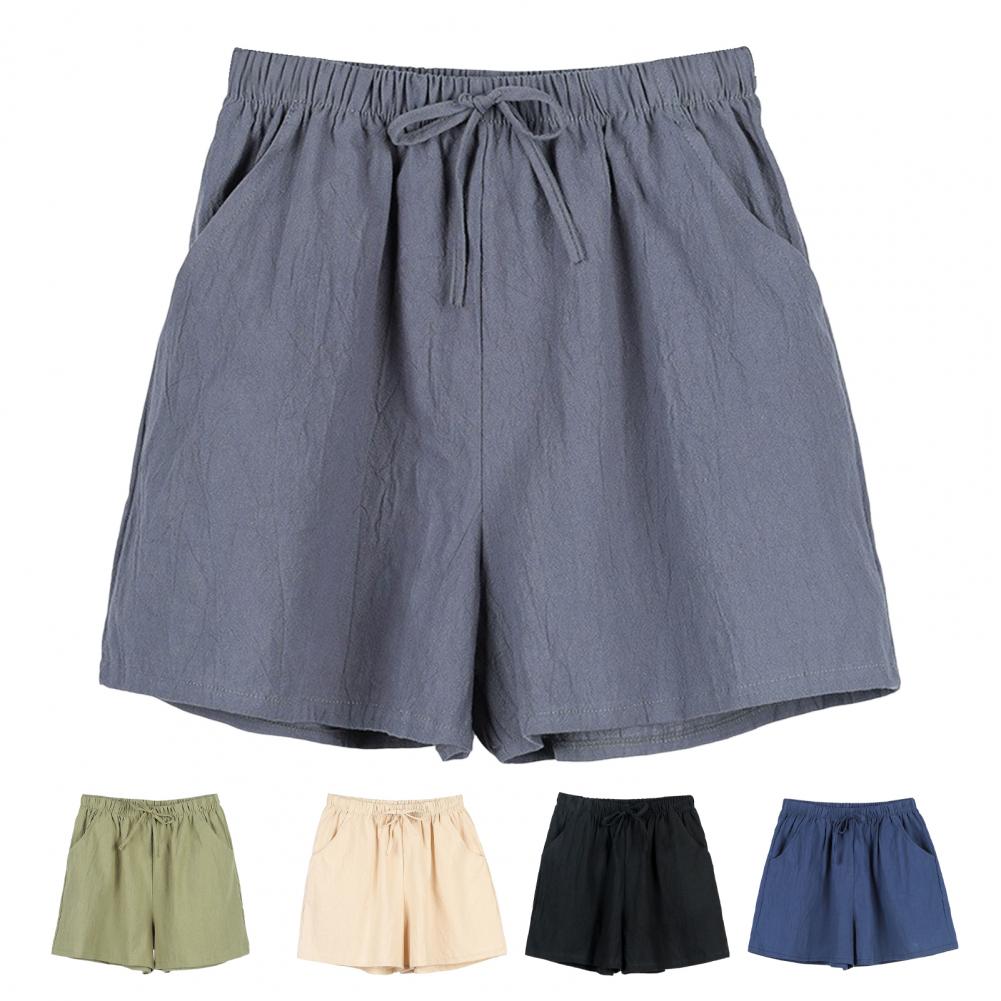 여름 여성 반바지 탄성 높은 허리 느슨한 Drawstr - Short Linen Drawstring 리뷰 및 가격