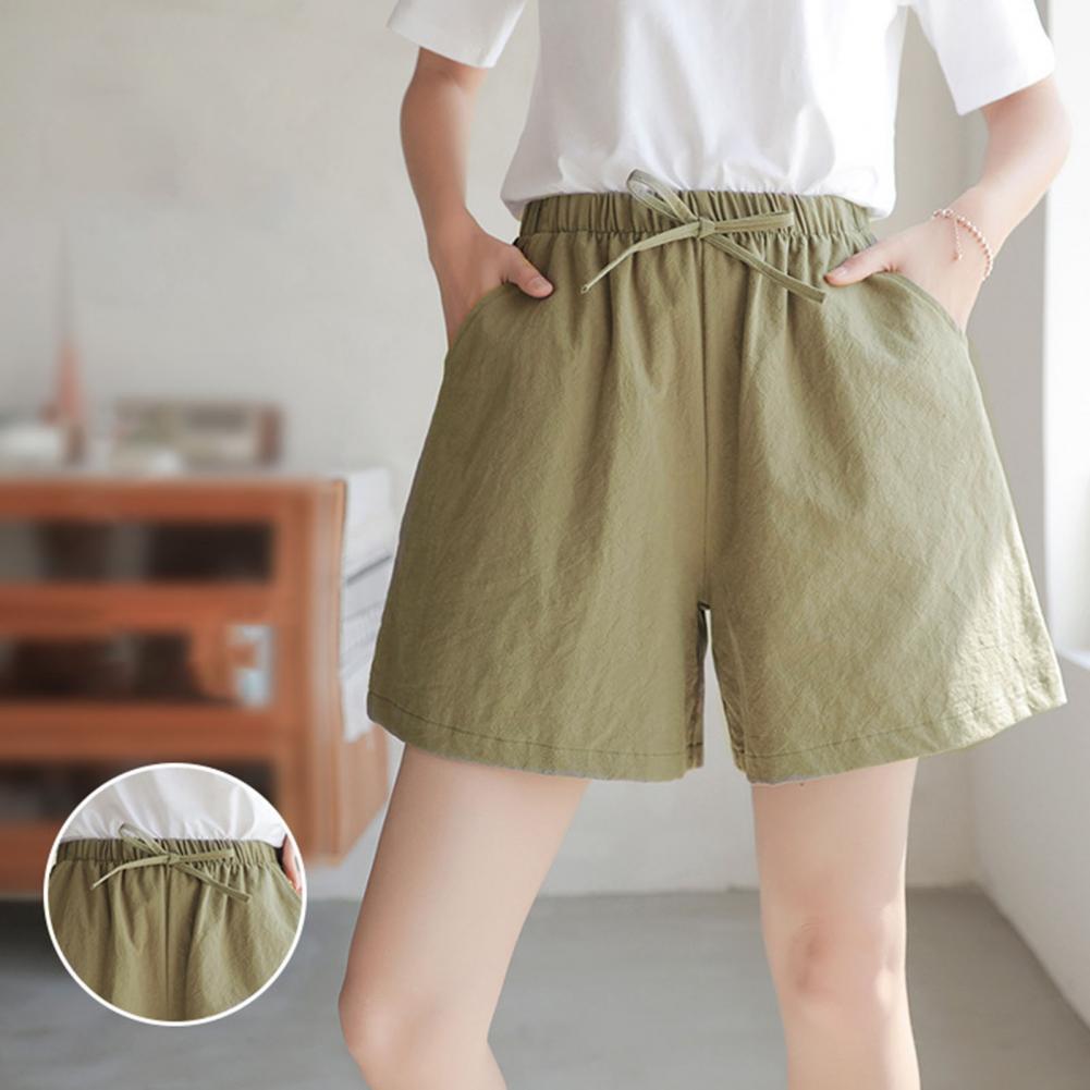 여름 여성 반바지 탄성 높은 허리 느슨한 Drawstr - Short Linen Drawstring 리뷰 및 가격