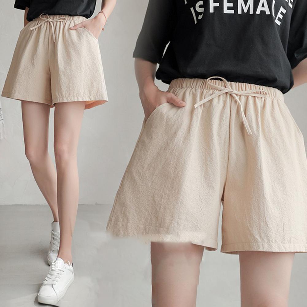 여름 여성 반바지 탄성 높은 허리 느슨한 Drawstr - Short Linen Drawstring 리뷰 및 가격