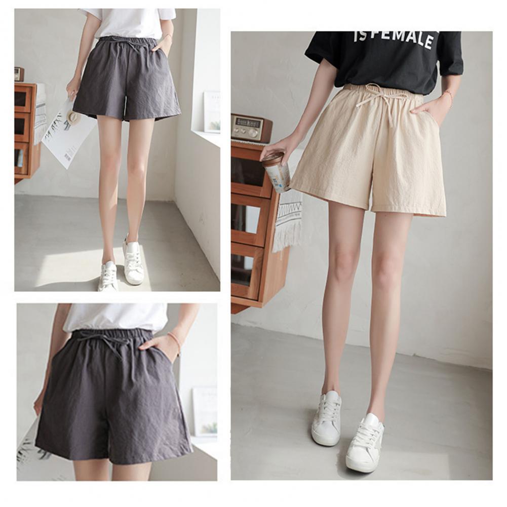 여름 여성 반바지 탄성 높은 허리 느슨한 Drawstr - Short Linen Drawstring 리뷰 및 가격