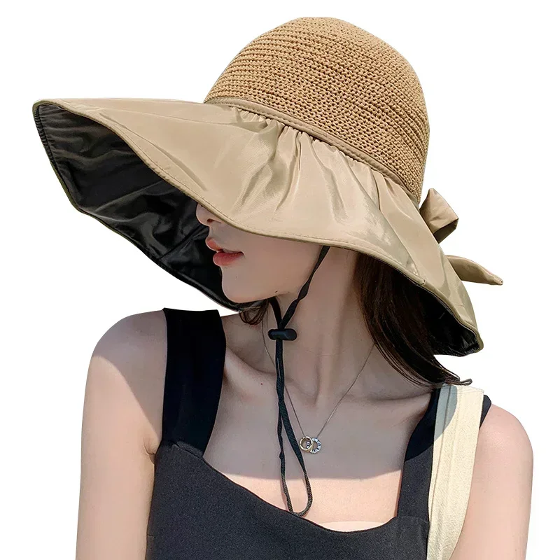 여름 태양 모자 여성 밀짚 짠 안티 자외선 태양 바이저 - Bucket Hat Straw 리뷰 및 가격