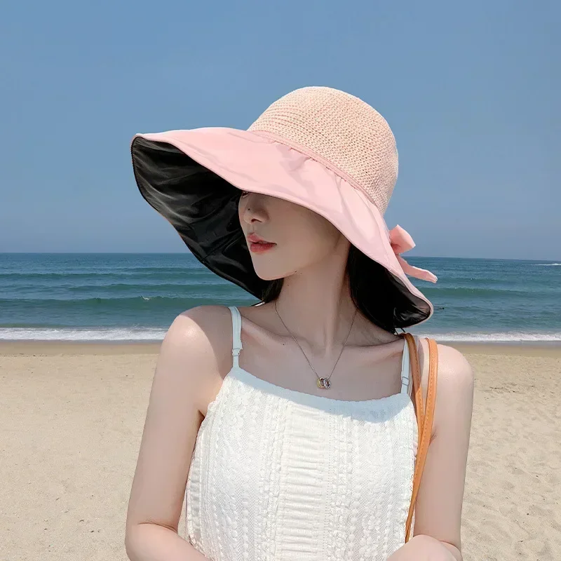 여름 태양 모자 여성 밀짚 짠 안티 자외선 태양 바이저 - Bucket Hat Straw 리뷰 및 가격
