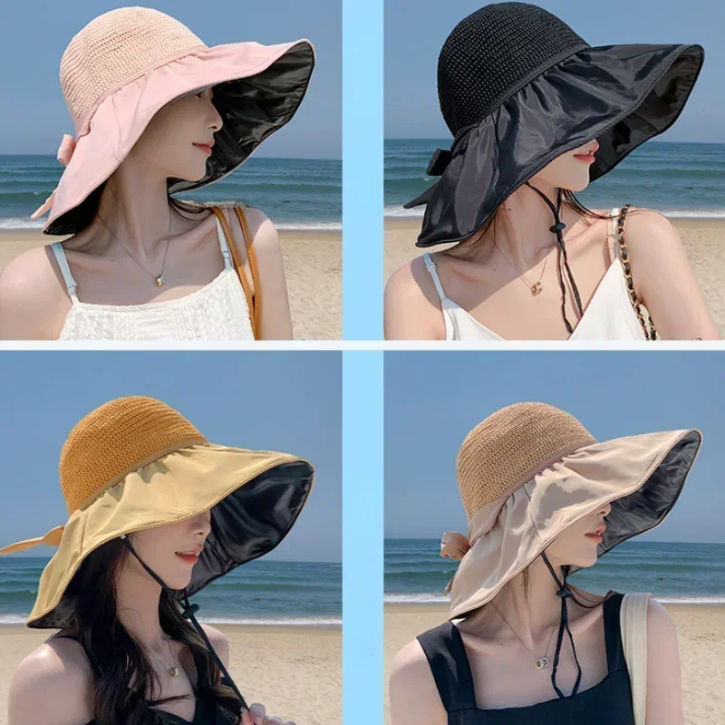 여름 태양 모자 여성 밀짚 짠 안티 자외선 태양 바이저 - Bucket Hat Straw 리뷰 및 가격