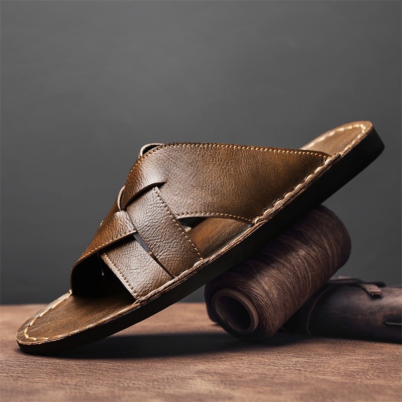 패션 정품 가죽 남성 슬리퍼 여름 남성 샌들 야외 해변 - Flip Flop Leather Men 리뷰 및 가격