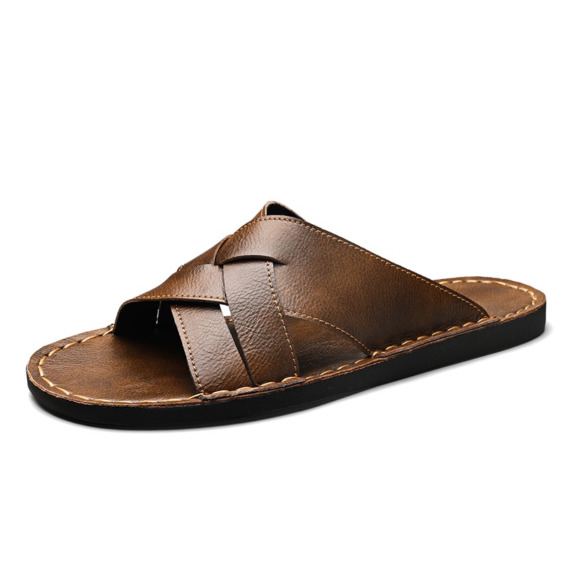패션 정품 가죽 남성 슬리퍼 여름 남성 샌들 야외 해변 - Flip Flop Leather Men 리뷰 및 가격
