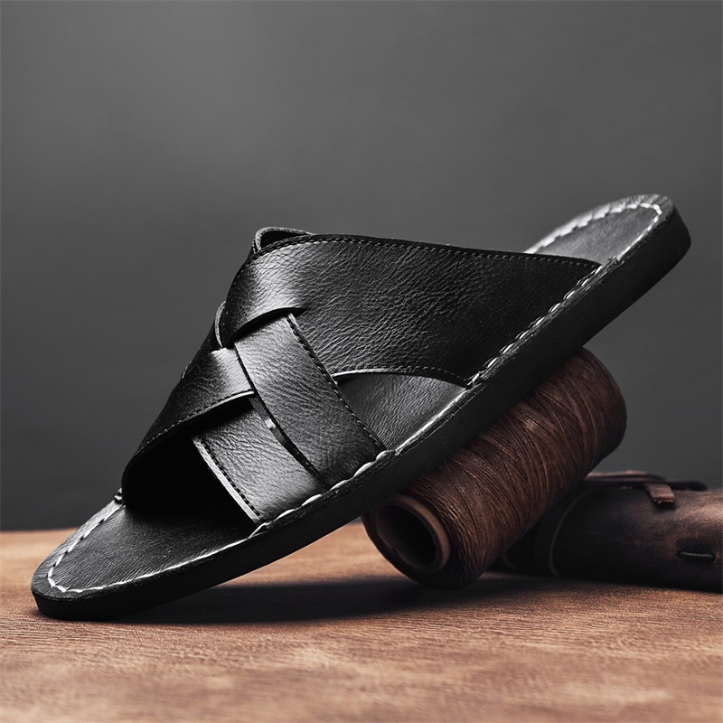 패션 정품 가죽 남성 슬리퍼 여름 남성 샌들 야외 해변 - Flip Flop Leather Men 리뷰 및 가격