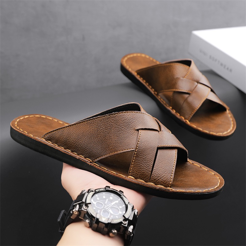 패션 정품 가죽 남성 슬리퍼 여름 남성 샌들 야외 해변 - Flip Flop Leather Men 리뷰 및 가격