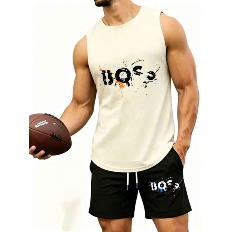 남성용 그래피티 레터 프린트 2피스 트랙수트, 민소매  - Tank Top Muscle 리뷰 및 가격